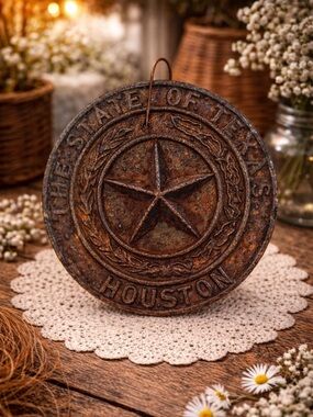 Vintage Cast Iron Texas State‎ Houston Seal Plaque